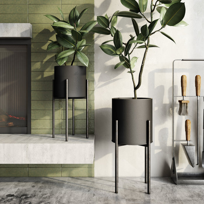 Ensemble de pots de fleurs ronds modernes en métal Huxton pour intérieur