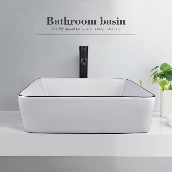 Vasque rectangulaire moderne en céramique blanche avec robinet