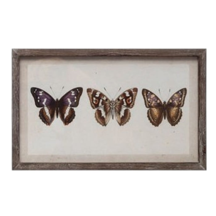 The CREATIVE COOP WOOD-FRAMED WALL ART WITH BOTANICALS OR BUTTERFLIES, MEDIUM, showcases four unique pressed leaves on a light background, adding rustic, vintage charm to any nature-inspired space.