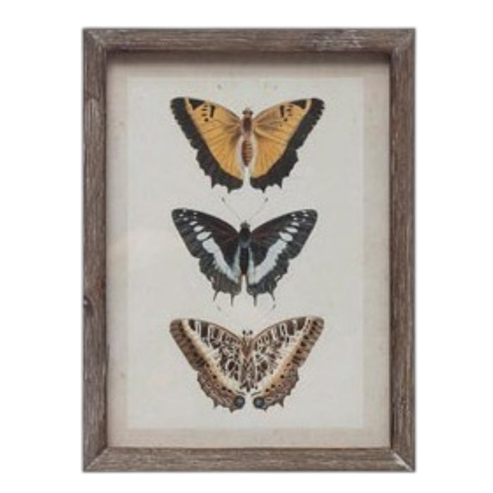 The CREATIVE COOP Wood-Framed Wall Art with Botanicals or Butterflies, Small, showcases a vintage botanical illustration of a yellow-orange flower and green leaves—timeless wall art displayed against a white background.
