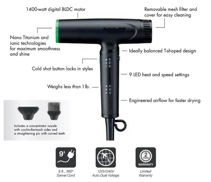 BaBylissPRO® X Tomb45® Professional Nano Light Ionic Dryer