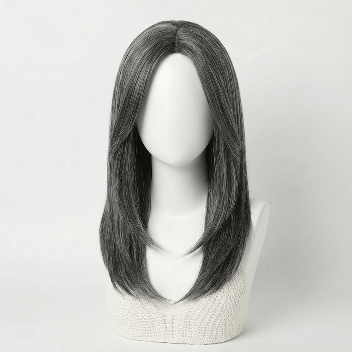 Dixie Dark Grey Layered Wig showcasing a sophisticated shoulder-length style with subtle dimension.