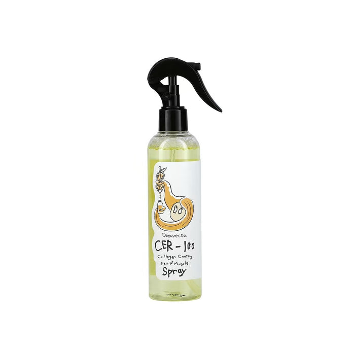 ELIZAVECCA CER-100 Collagen Coating Hair A+ Muscle Spray is a lightweight mist that revitalizes and nourishes hair for enhanced softness and shine. Infused with Hydrolyzed Collagen, Argan Oil, and Shea Butter, this spray hydrates and strengthens hair while taming frizz and adding a healthy, glossy finish. Enriched with botanical extracts like Bergamot Oil, Rosemary, and Lavender, it provides a refreshing boost to tired locks, leaving your hair smooth, manageable, and delicately scented. Perfect