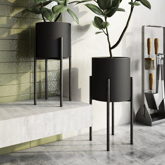 Ensemble de pots de fleurs ronds modernes en métal Huxton pour intérieur