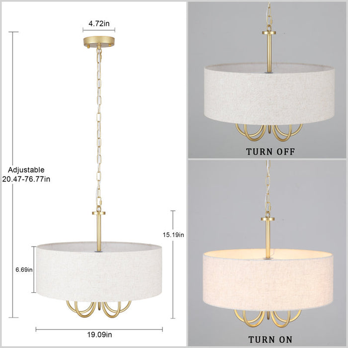 Gula 5 - Lustre tambour à intensité variable, or et beige