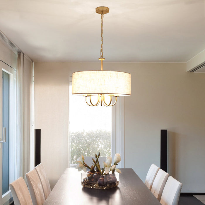 Gula 5 - Lustre tambour à intensité variable, or et beige