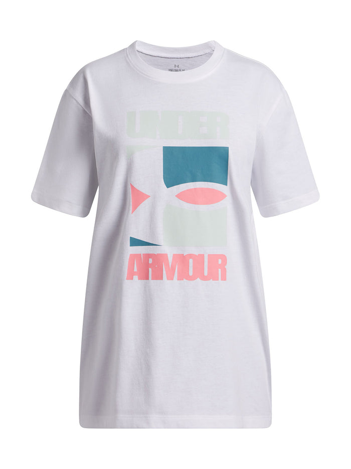 UA G Block Logo OS SS Polera Manga Corta blanco para niña