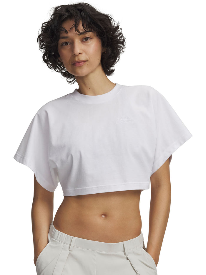 UA Cropped Script SS Polera Manga Corta blanco para mujer