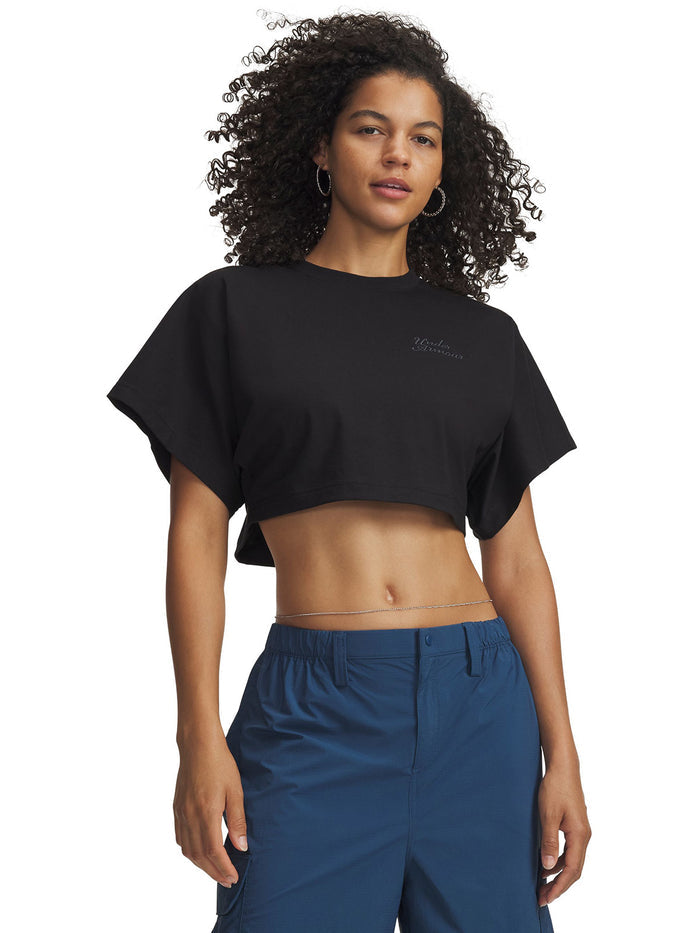 UA Cropped Script SS Polera Manga Corta negro para mujer