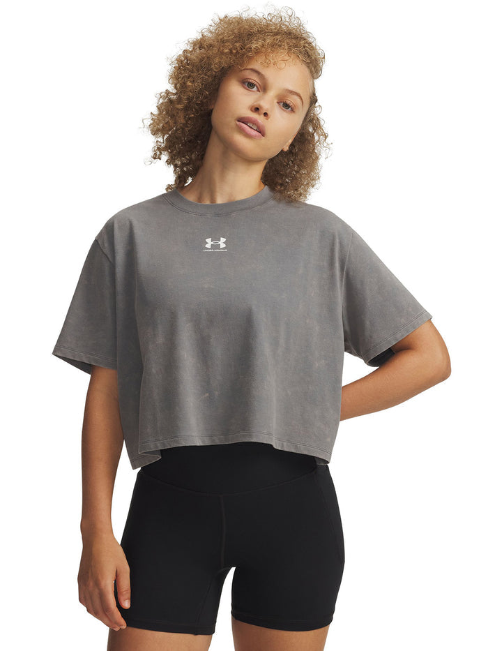UA Rival Boxy Wash Polera Manga Corta verde para mujer