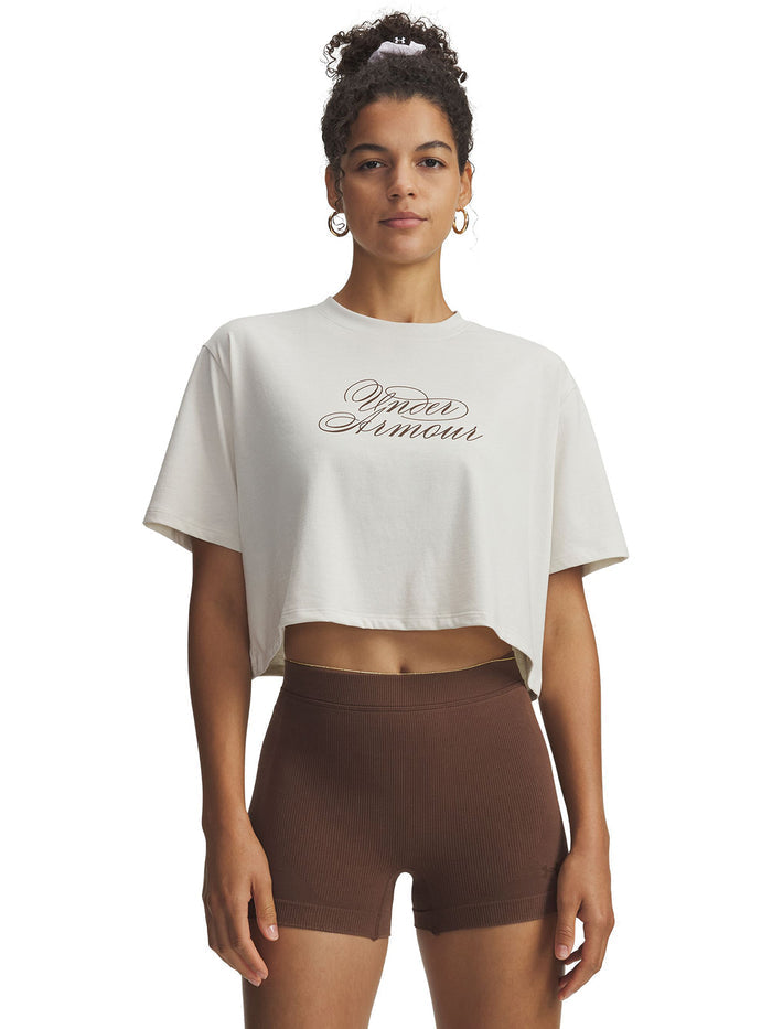 UA UA Script Heart Crop SS Polera Sin Mangas blanco para mujer