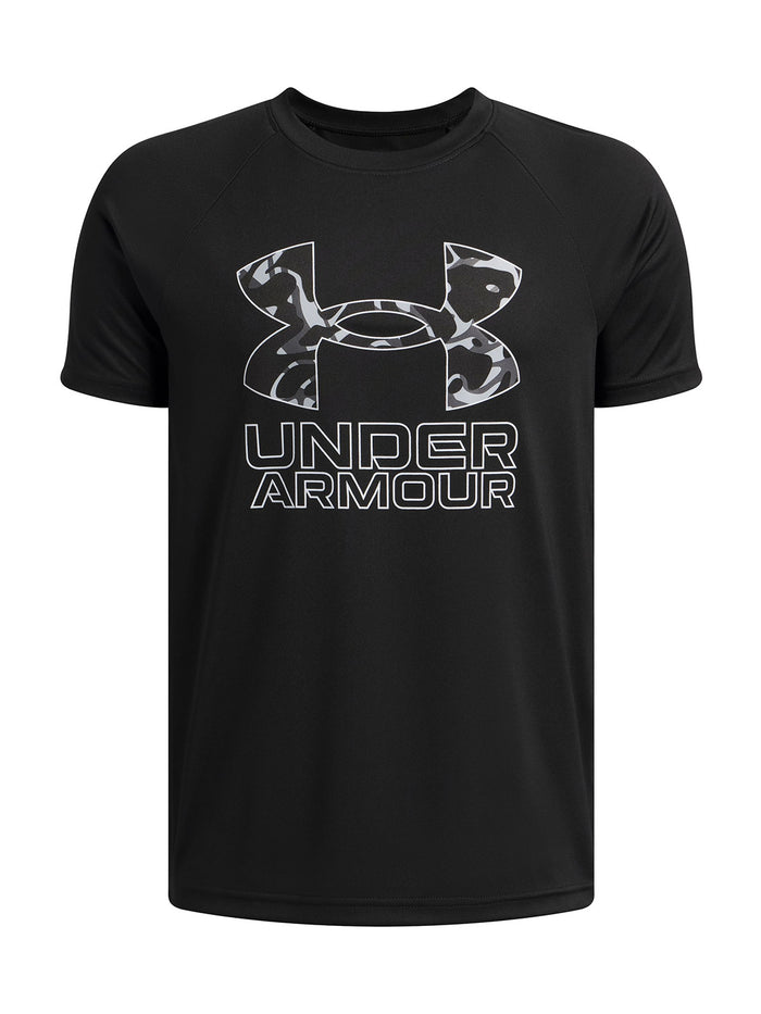 UA Tech Hybrid Print Polera Manga Corta negro para niño