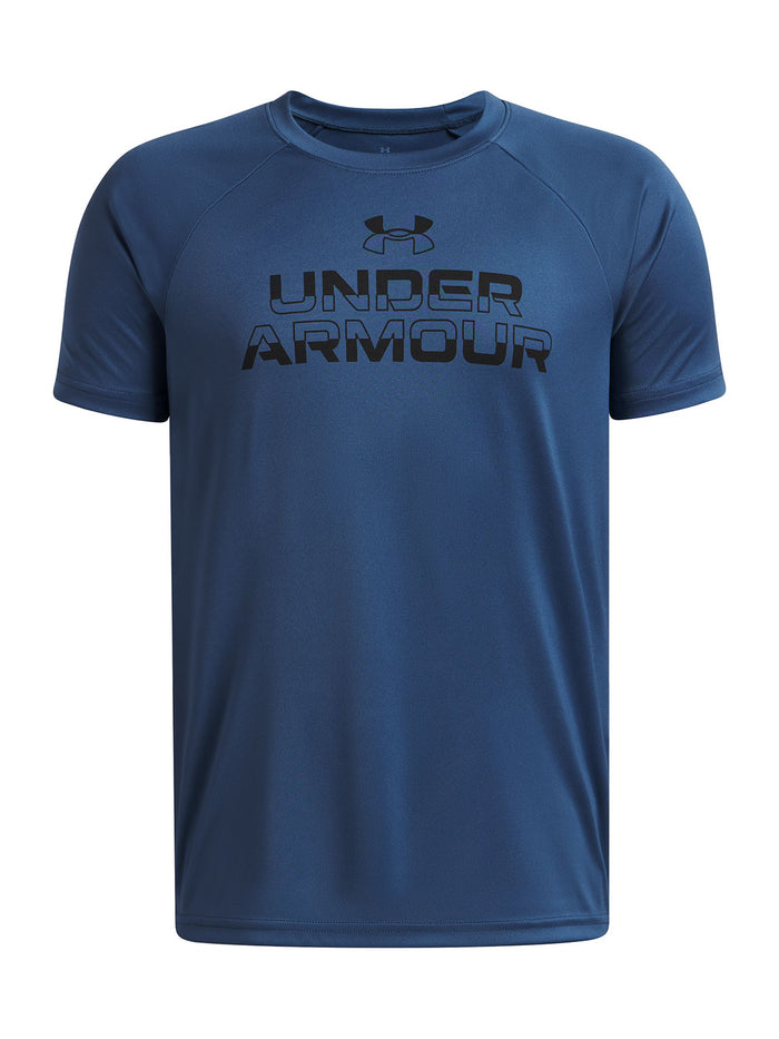 UA Tech Split Wordmark Polera Manga Corta azul para niño