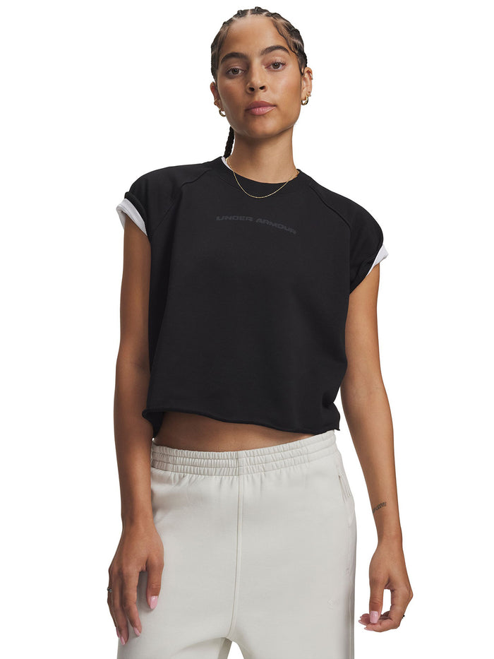 Polera manga corta UA Icon Cut Off negra para mujer