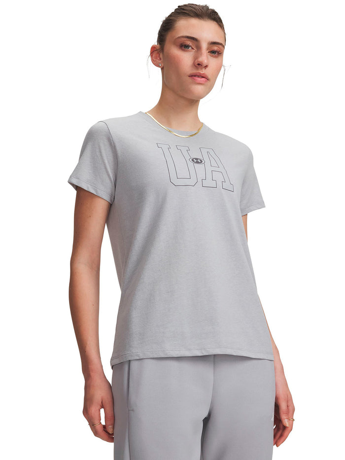 Polera manga corta UA Icon Fleece Graphic gris para mujer