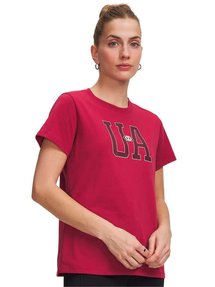 Polera manga corta UA Icon Fleece Graphic roja para mujer