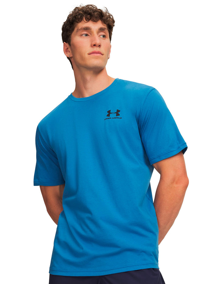 Polera manga corta UA Left Chest Logo azul para hombre