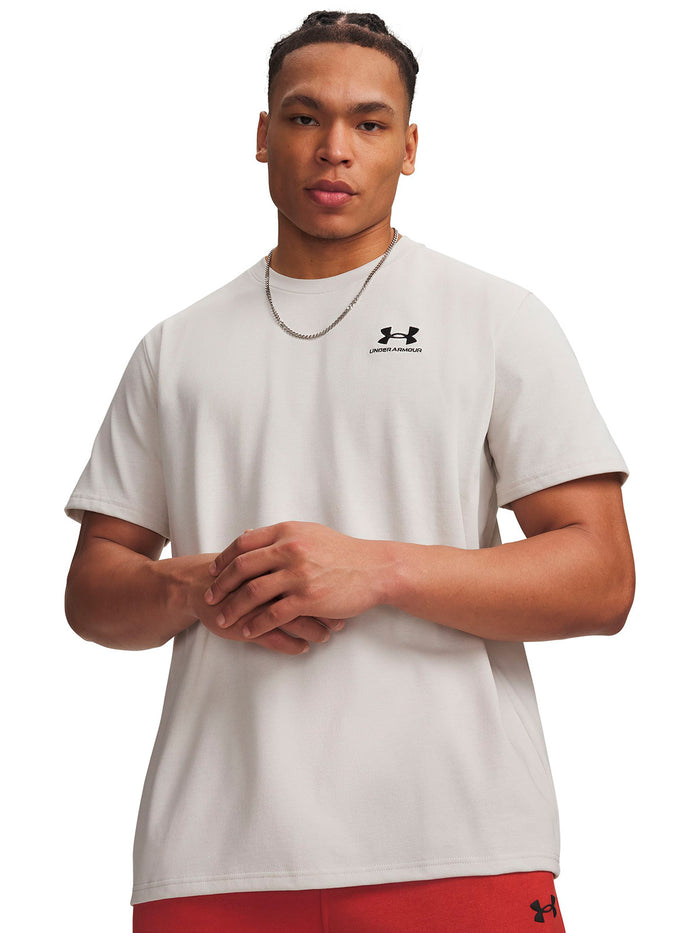 Polera manga corta UA Logo Embroidered Heavyweight blanco para hombre