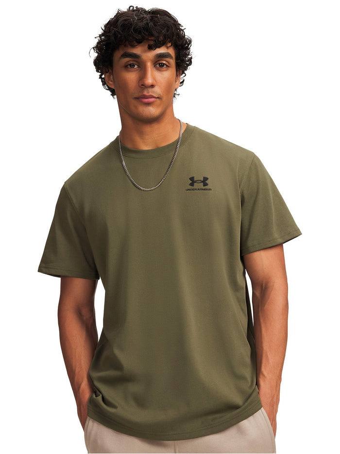 Polera manga corta UA Logo Embroidered Heavyweight verde para hombre