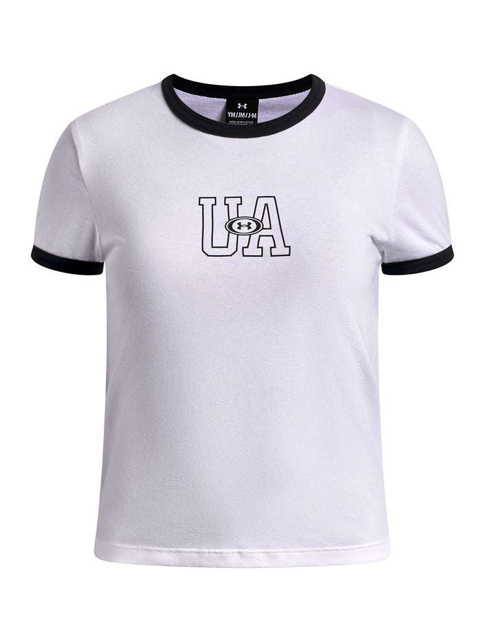 Polera manga corta UA Ringer blanca para niña
