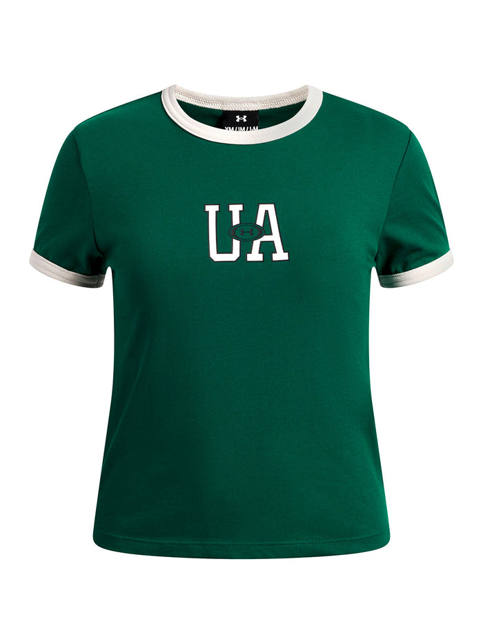 Polera manga corta UA Ringer verde para niña