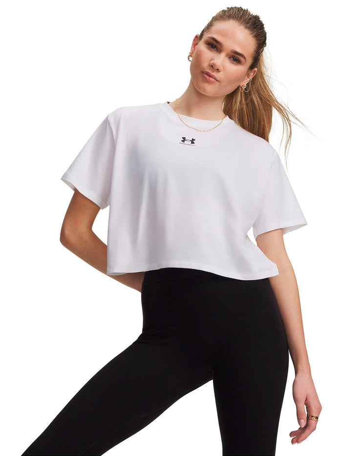 Polera manga corta UA Rival Boxy blanca para mujer