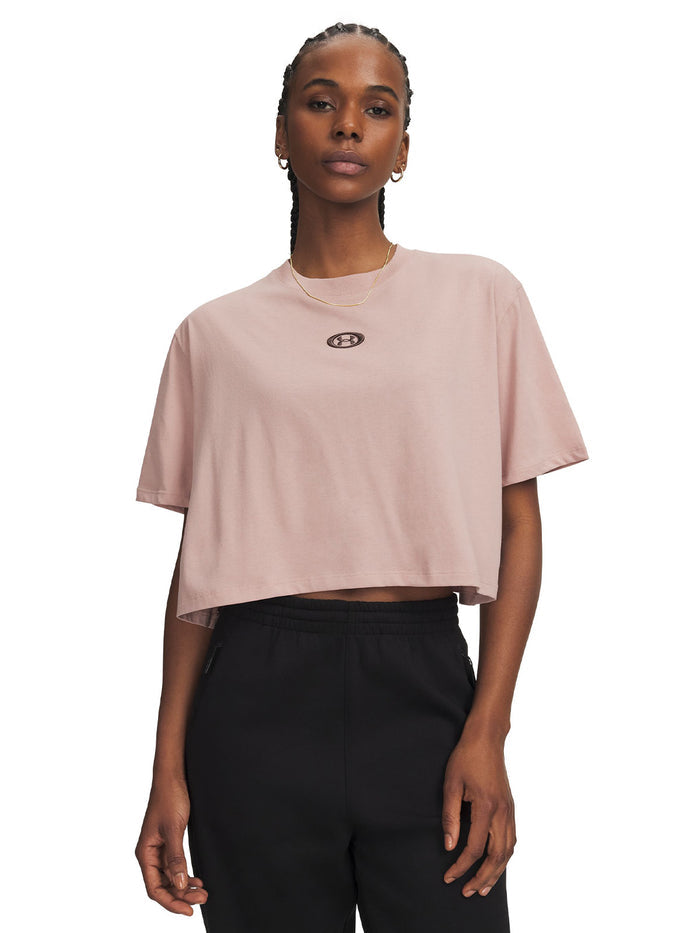 Polera manga corta UA W Center Left Chest rosada para mujer