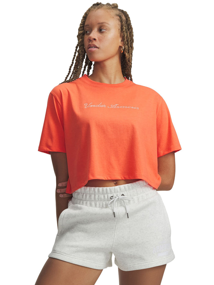 UA W Wordmark Crop SS Polera Sin Mangas rojo para mujer