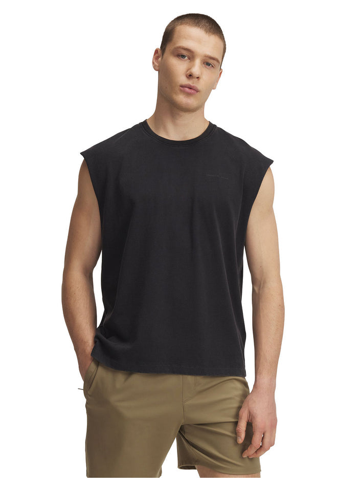 Polera sin manga UA Icon Heavyweight Cotton negra para hombre