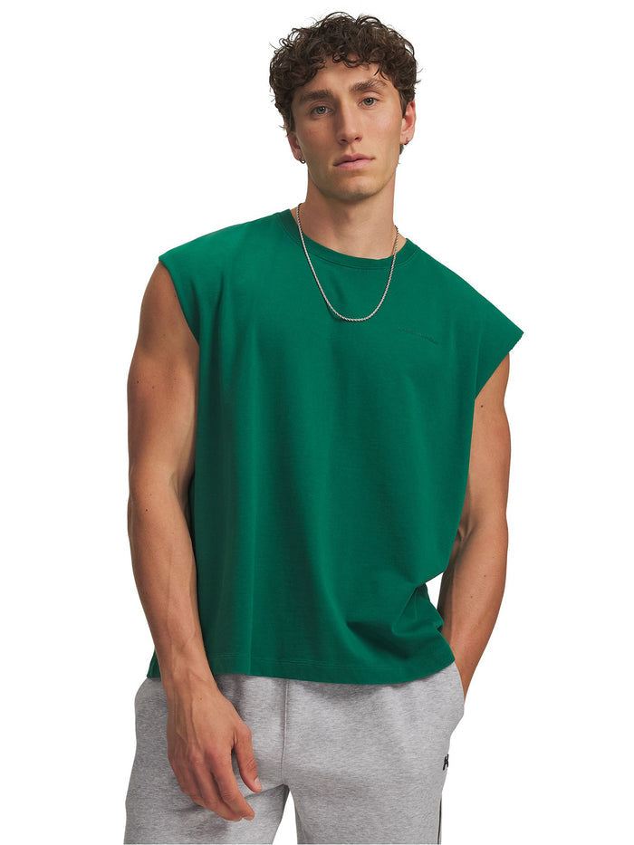 Polera sin manga UA Icon Heavyweight Cotton verde para hombre