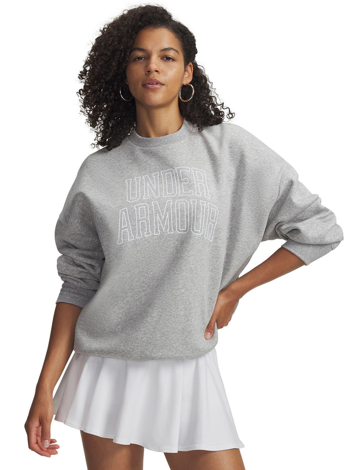 UA Rival Fleece Oversized Varsity Crew Poleron gris para mujer