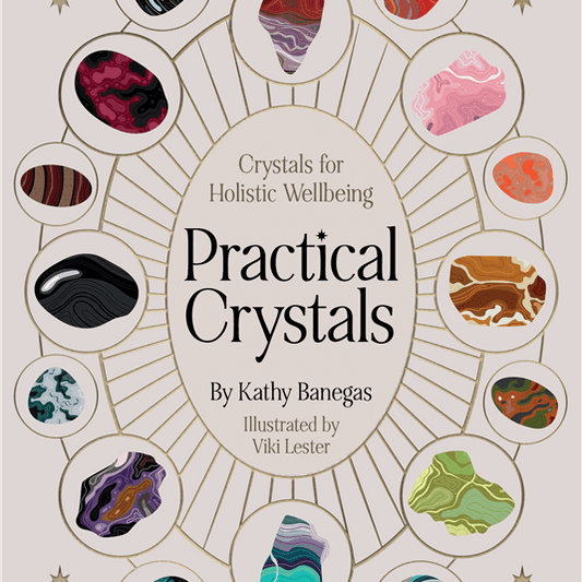 Book cover of 'Practical Crystals' with illustrations of crystals and text.