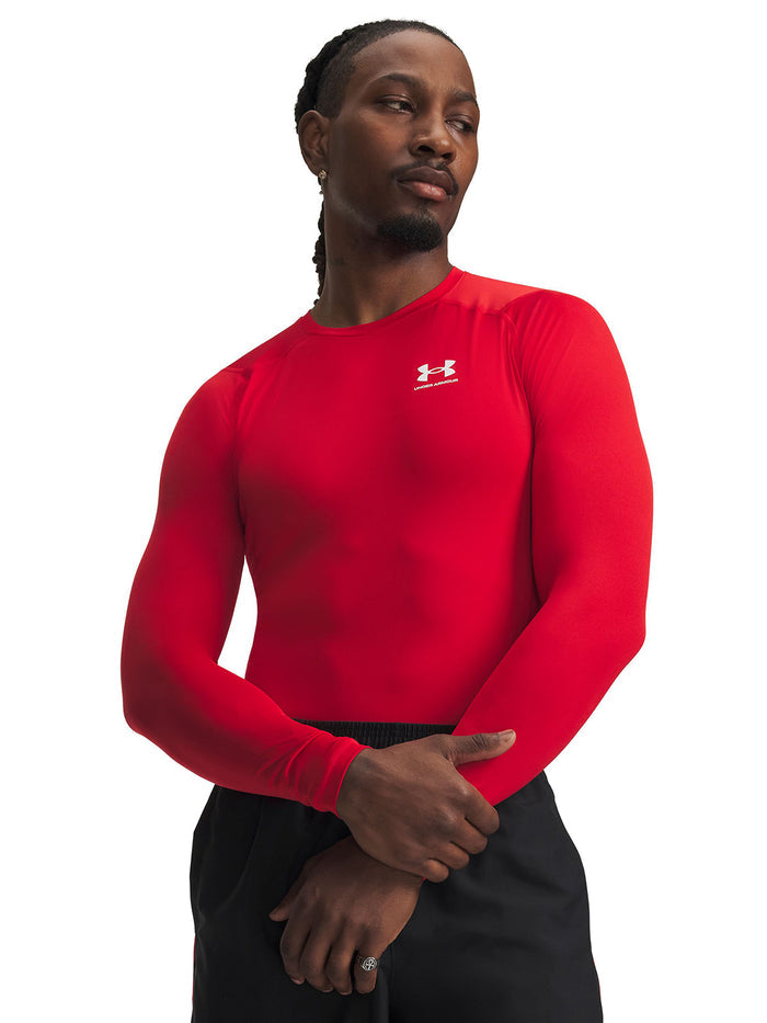 Primera capa superior HeatGear Armour Compression Manga Larga Hombre Rojo