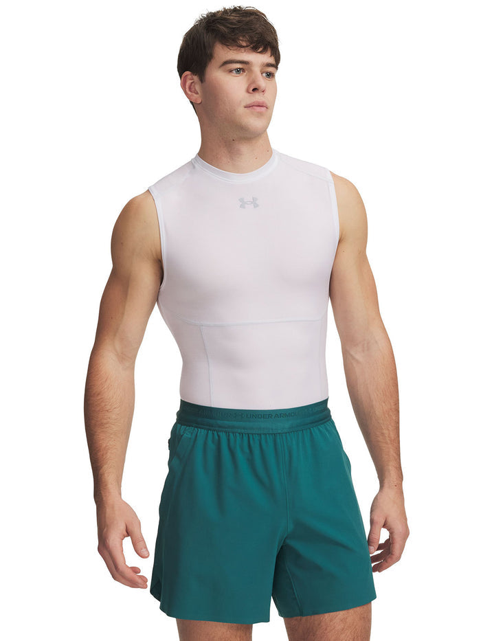 UA HG Elite Compression SL Primera Capa Superior blanca para hombre