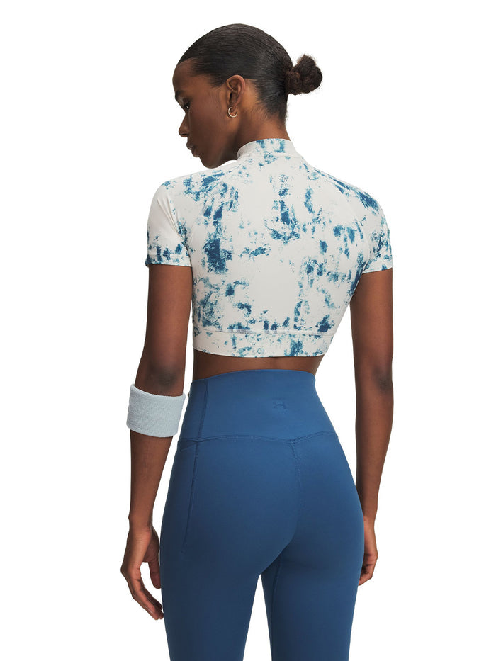 UA HeatGear Print Crop Mock SS Primera Capa Superior blanco para mujer