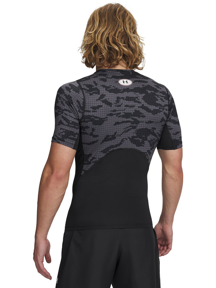 UA HeatGear Printed SS Primera Capa Superior negro para hombre
