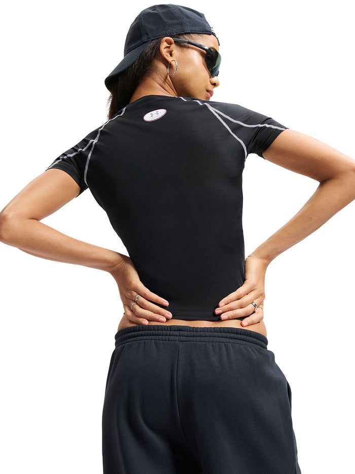 UA HeatGear Elite SS Primera Capa Superior negra para mujer