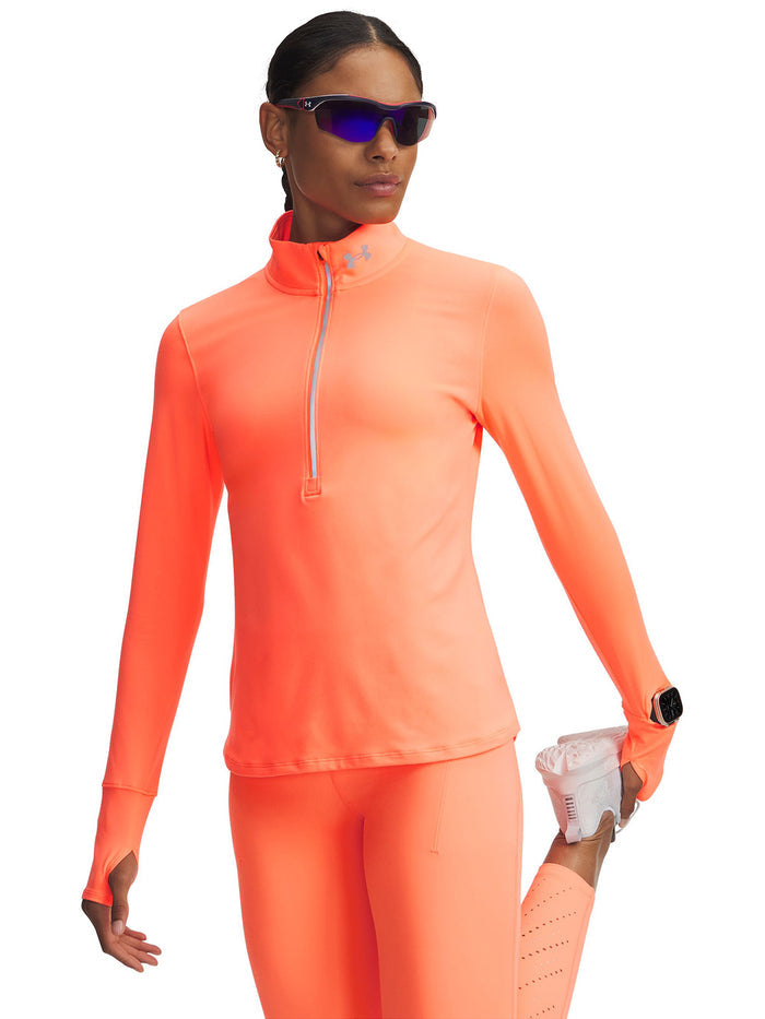 UA Launch Pro Half Zip Polerón naranjo para mujer