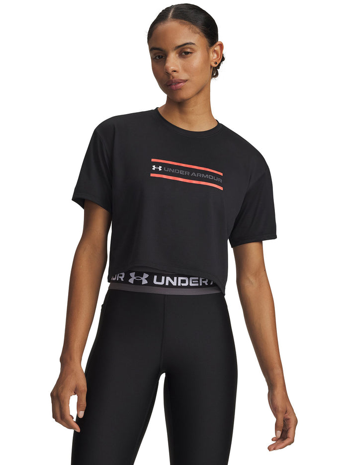 UA Tech Branded Crop SS Polera Manga Corta negro para mujer