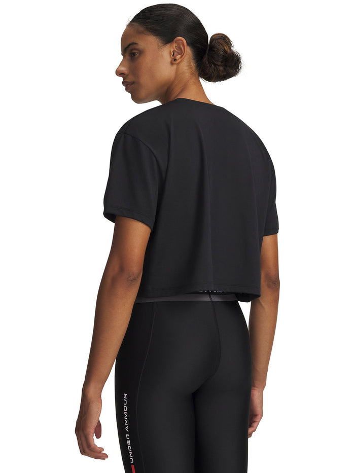 UA Tech Branded Crop SS Polera Manga Corta negro para mujer