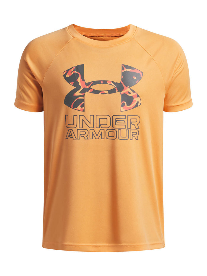 UA Tech Hybrid Print Polera Manga Corta naranjo para niño