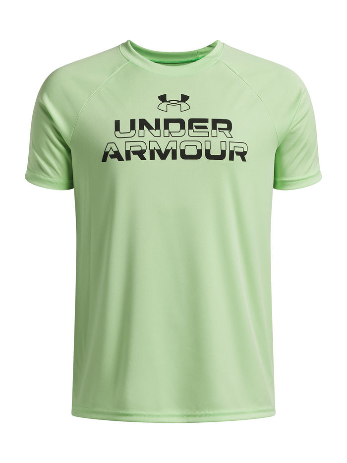 UA Tech Split Wordmark Polera Manga Corta verde para niño