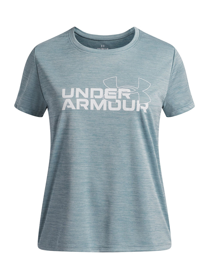 UA Tech Twist Wordmark Logo SS Polera Manga Corta azul para niña